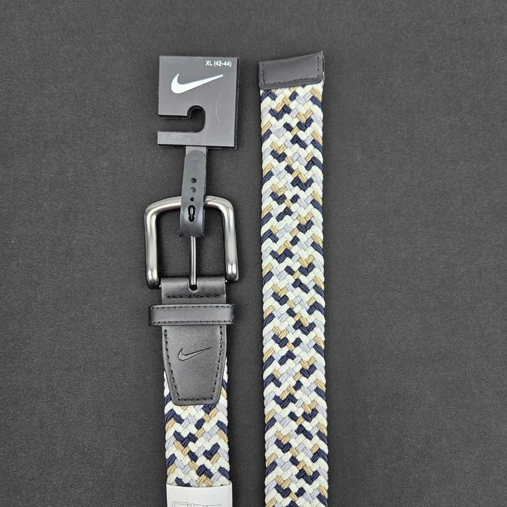 Nike Essentials Woven Stretch Braided Golf Belt Navy Tan White XL 42-44 New